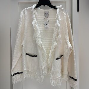 Nic + Zoe Statement Fringe Mix Knit Jacket